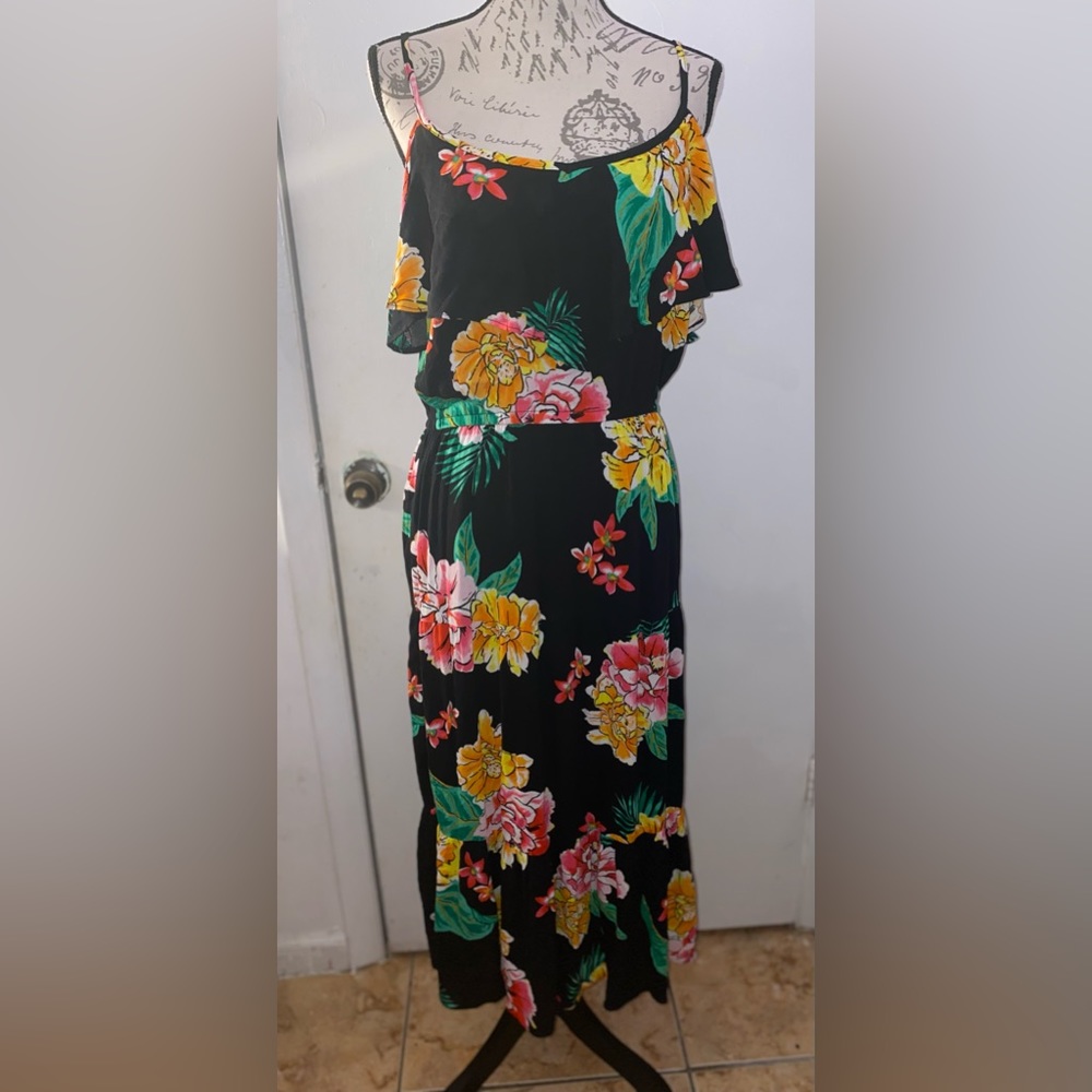 Old Navy Black Tropical Dress